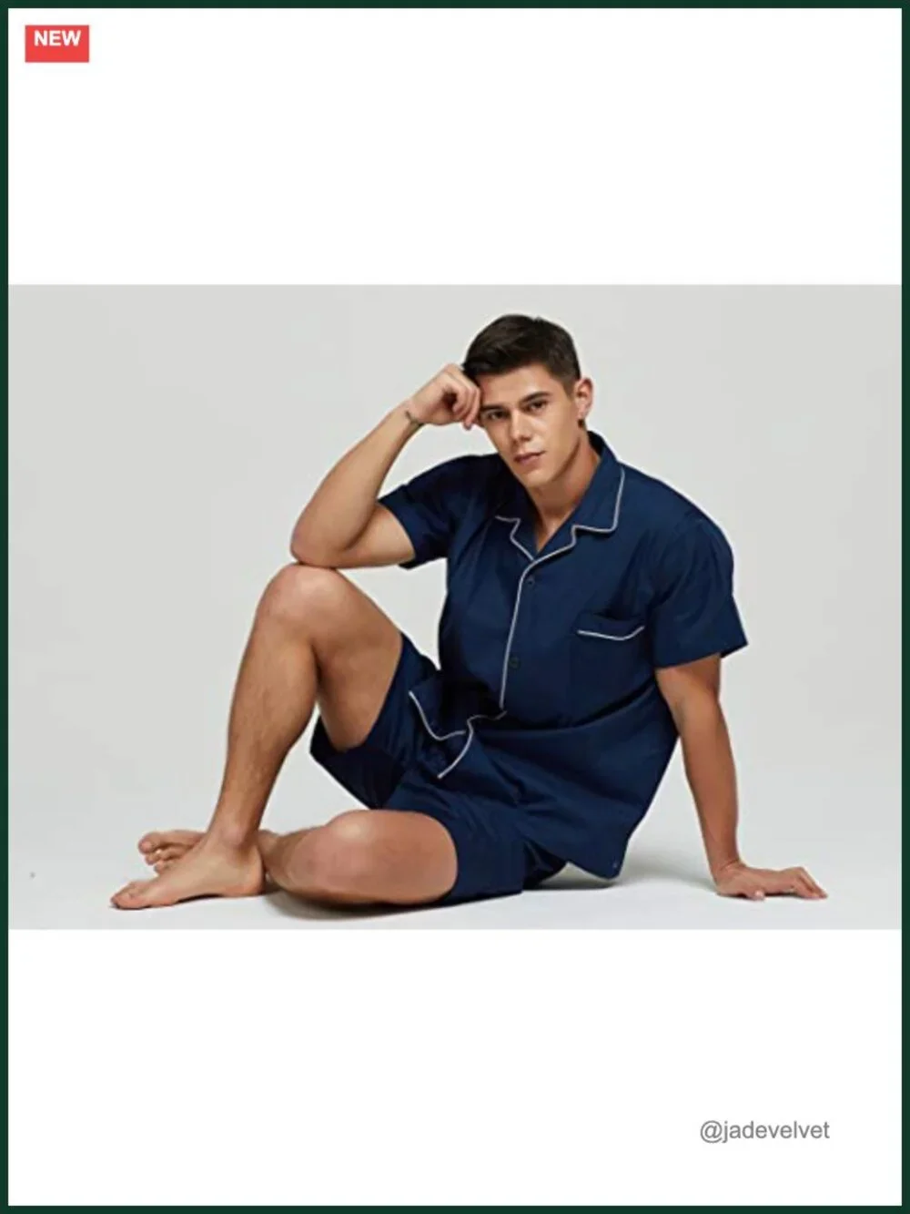 Mens Short Sleeve Pajama Set 100% Cotton Button Down Top Elastic Drawstring